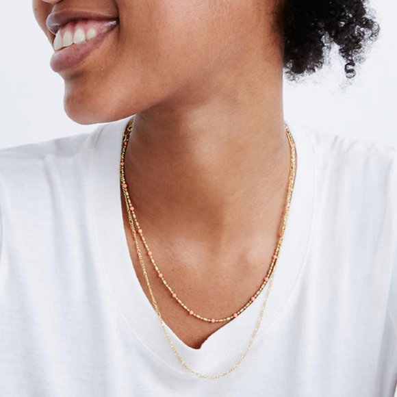 Madewell NWT Enamel Bead Gold Chain Necklace Set - Picture 2 of 8